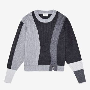 Aritzia Wilfred Lonell Gray Colorblock Cable Knit Merino Wool Sweater Size XS